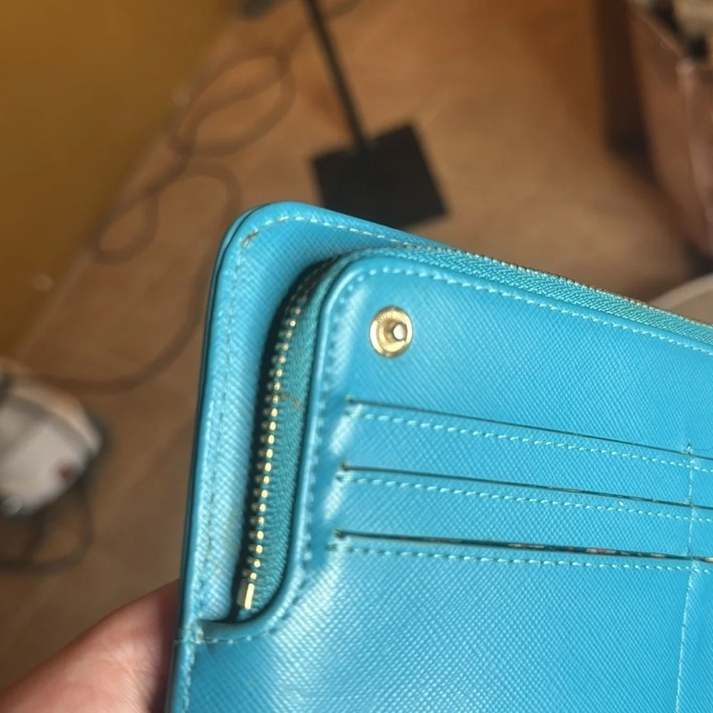 TORY BURCH Zip Around Snap Blue Leather Logo Wallet Clutch